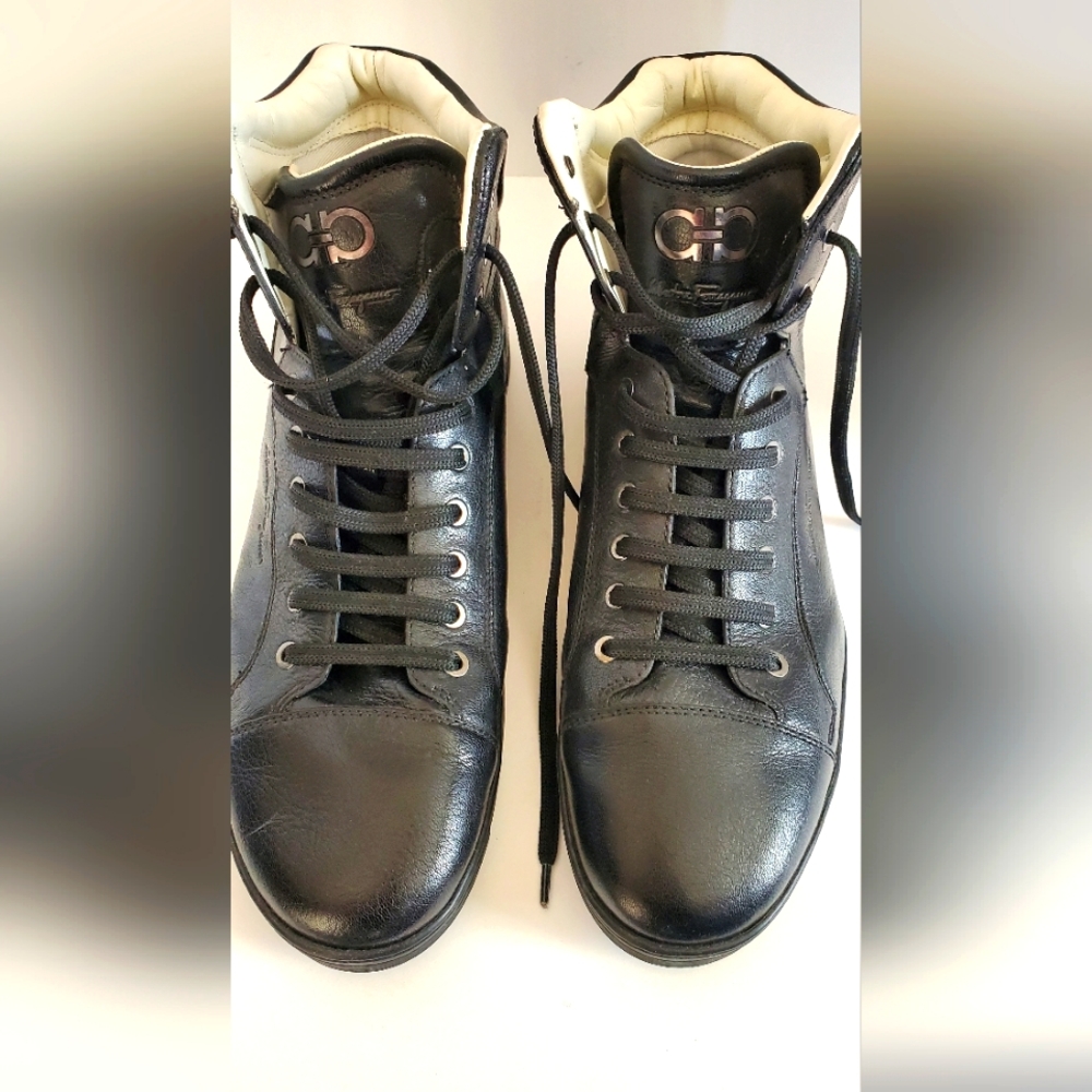 Salvatore Ferragamo Leather High Top Sneakers